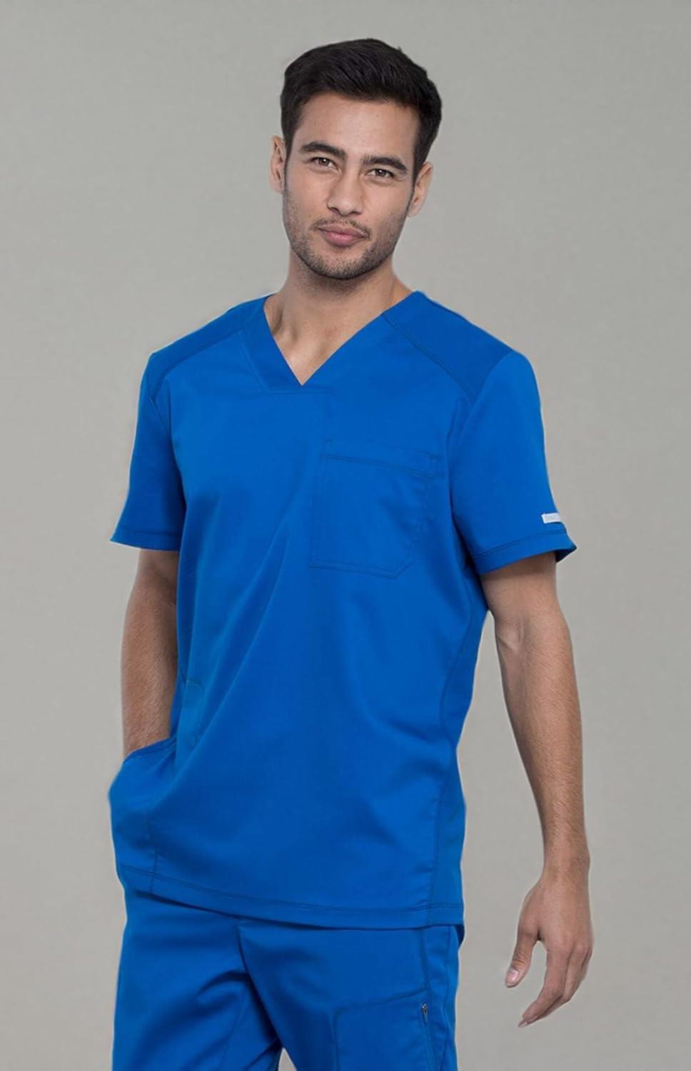 imageCherokee Mens VNeck Scrub Top with Mesh Yoke and Side Panels for Extra Breathability WW603Royal