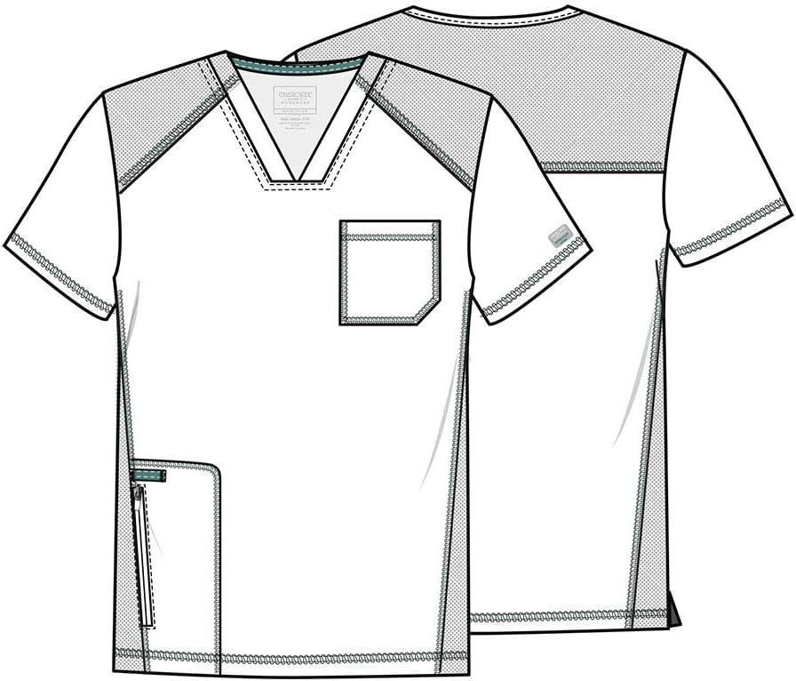 imageCherokee Mens VNeck Scrub Top with Mesh Yoke and Side Panels for Extra Breathability WW603Teal Blue