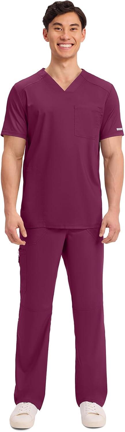 imageCherokee Mens VNeck Scrub Top with Mesh Yoke and Side Panels for Extra Breathability WW603Wine