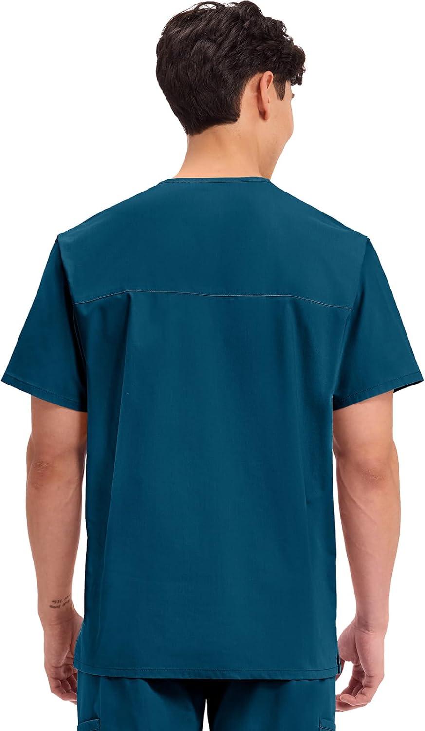 imageCherokee Mens VNeck Top Traditional fit with 4 Pockets Ultra Soft Durable Fade Resistant 2Way Stretch Fabric WW695Caribbean Blue
