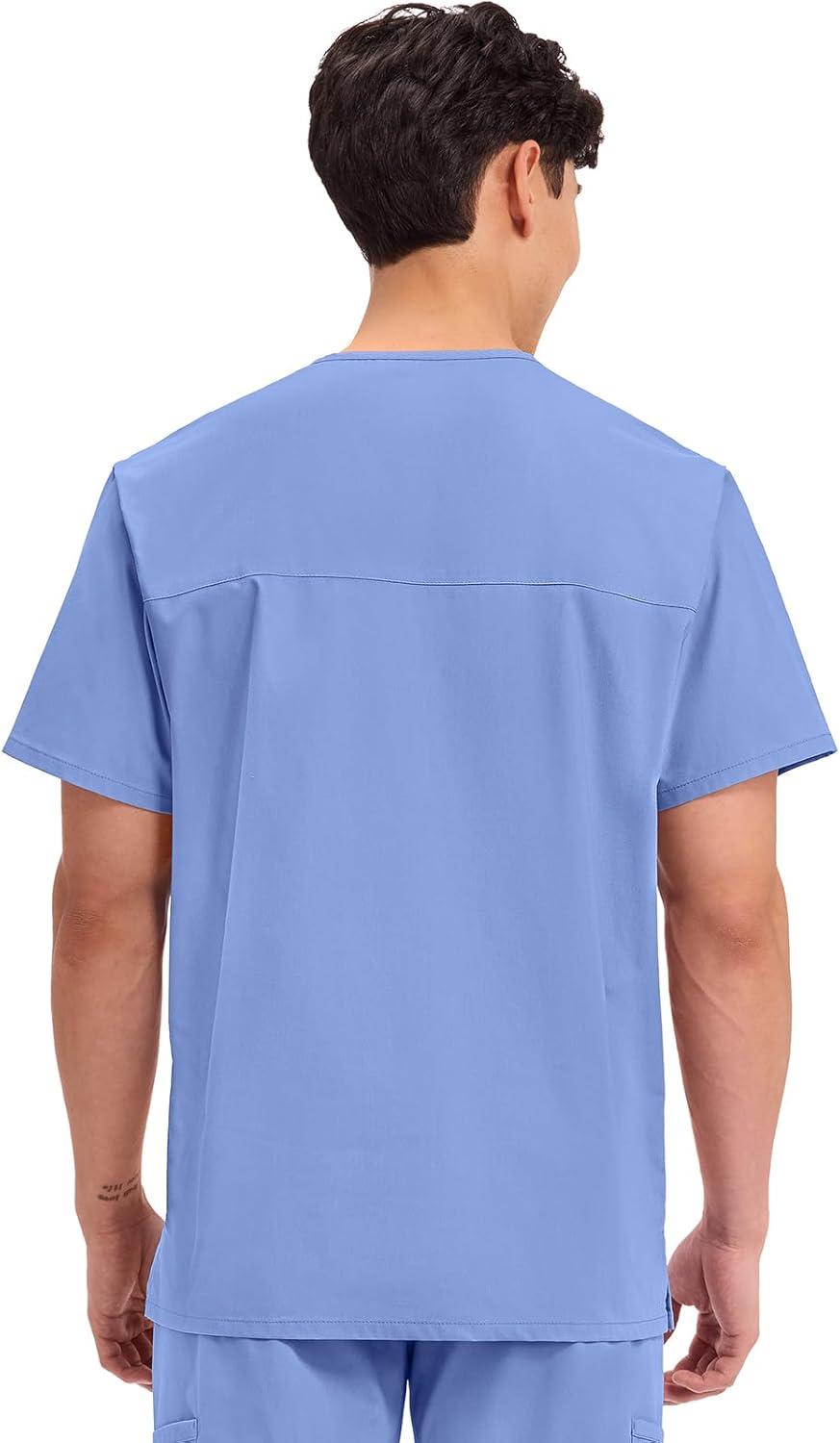 imageCherokee Mens VNeck Top Traditional fit with 4 Pockets Ultra Soft Durable Fade Resistant 2Way Stretch Fabric WW695Ciel Blue