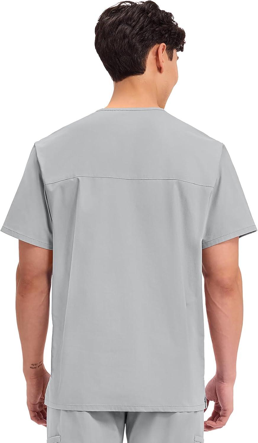 imageCherokee Mens VNeck Top Traditional fit with 4 Pockets Ultra Soft Durable Fade Resistant 2Way Stretch Fabric WW695Grey