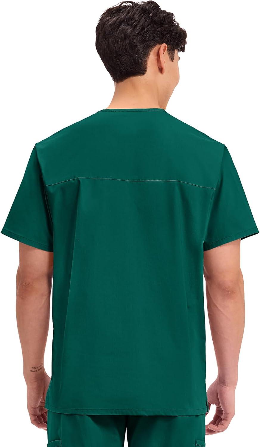imageCherokee Mens VNeck Top Traditional fit with 4 Pockets Ultra Soft Durable Fade Resistant 2Way Stretch Fabric WW695Hunter Green