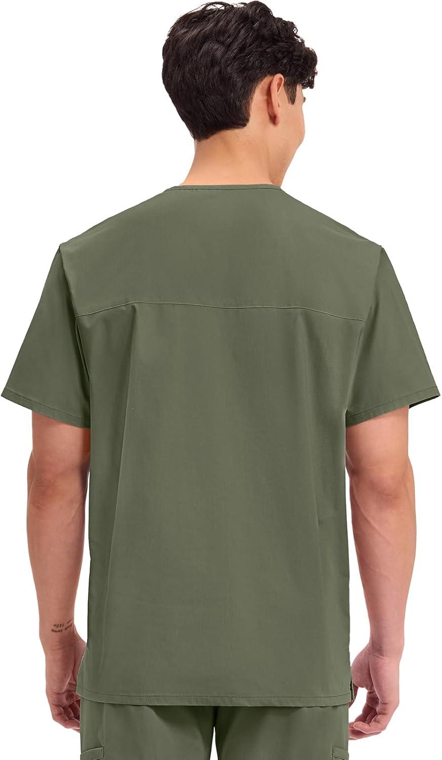 imageCherokee Mens VNeck Top Traditional fit with 4 Pockets Ultra Soft Durable Fade Resistant 2Way Stretch Fabric WW695Olive