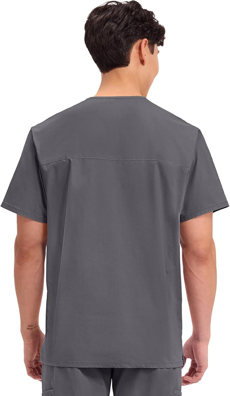 imageCherokee Mens VNeck Top Traditional fit with 4 Pockets Ultra Soft Durable Fade Resistant 2Way Stretch Fabric WW695Pewter