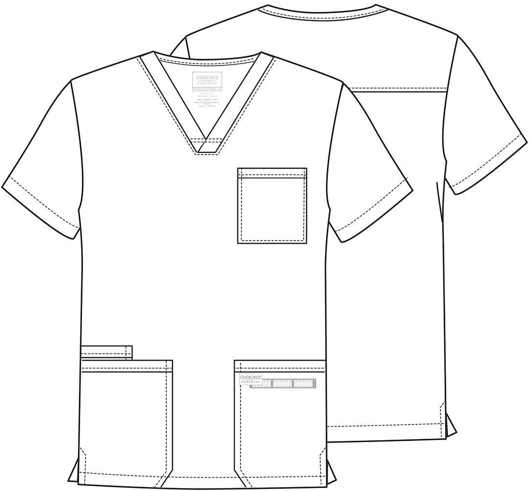 imageCherokee Mens VNeck Top Traditional fit with 4 Pockets Ultra Soft Durable Fade Resistant 2Way Stretch Fabric WW695Pewter
