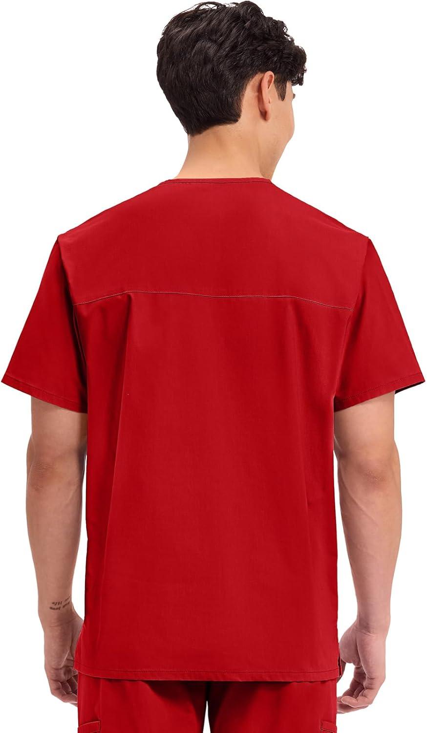 imageCherokee Mens VNeck Top Traditional fit with 4 Pockets Ultra Soft Durable Fade Resistant 2Way Stretch Fabric WW695Red