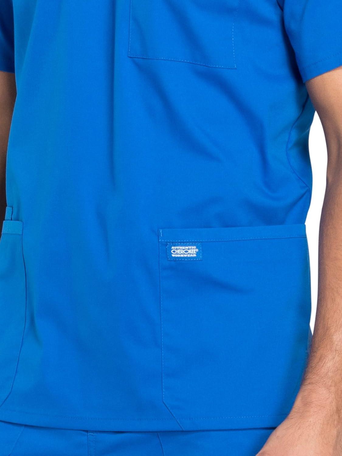 imageCherokee Mens VNeck Top Traditional fit with 4 Pockets Ultra Soft Durable Fade Resistant 2Way Stretch Fabric WW695Royal