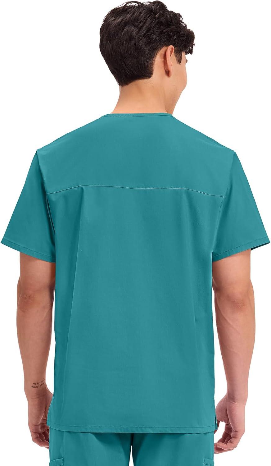 imageCherokee Mens VNeck Top Traditional fit with 4 Pockets Ultra Soft Durable Fade Resistant 2Way Stretch Fabric WW695Teal Blue