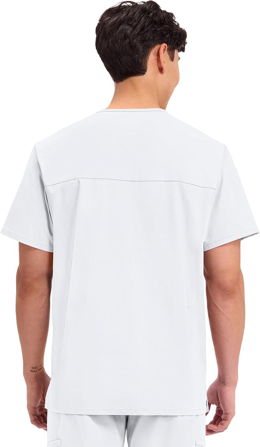 imageCherokee Mens VNeck Top Traditional fit with 4 Pockets Ultra Soft Durable Fade Resistant 2Way Stretch Fabric WW695White