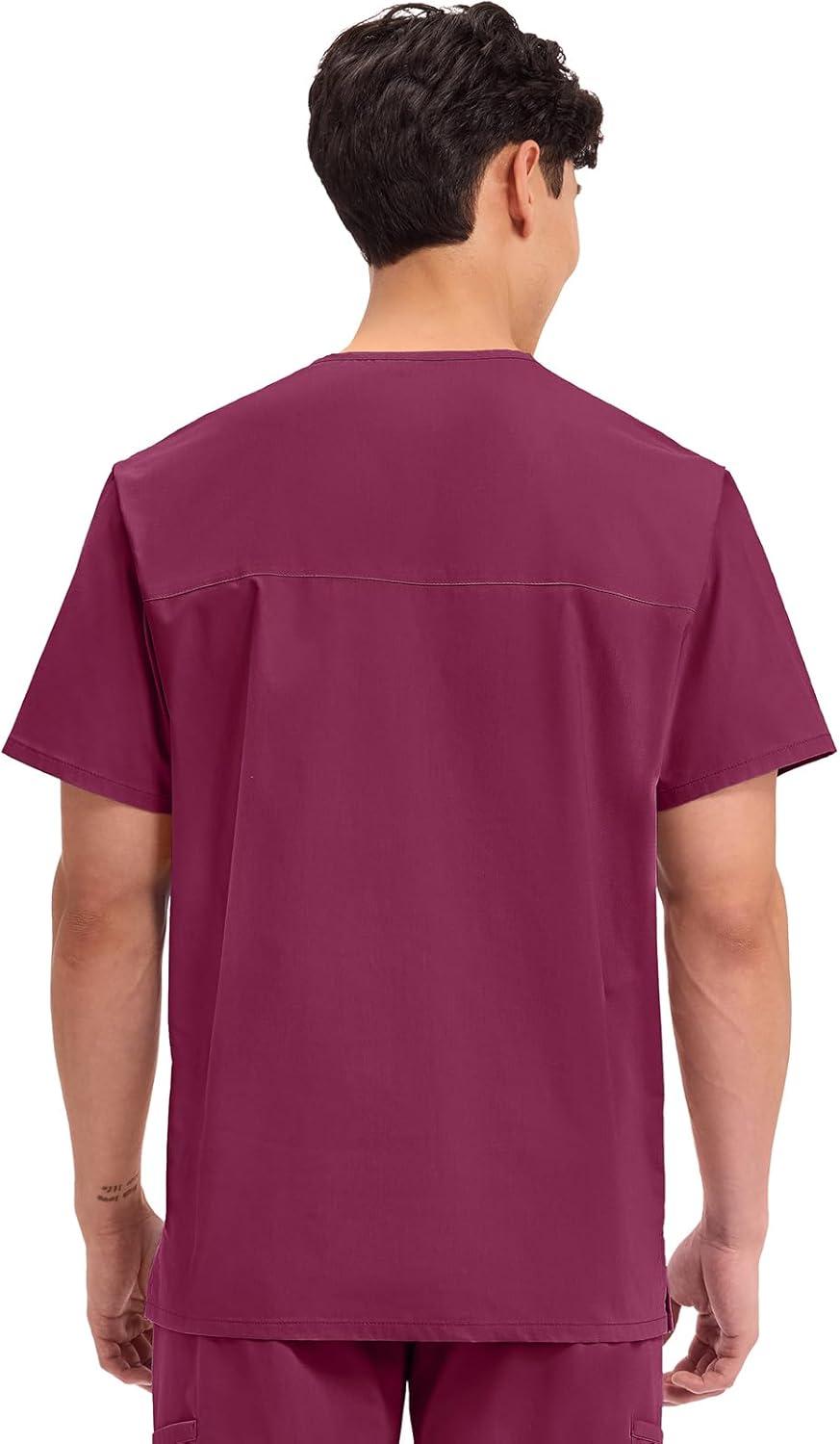 imageCherokee Mens VNeck Top Traditional fit with 4 Pockets Ultra Soft Durable Fade Resistant 2Way Stretch Fabric WW695Wine