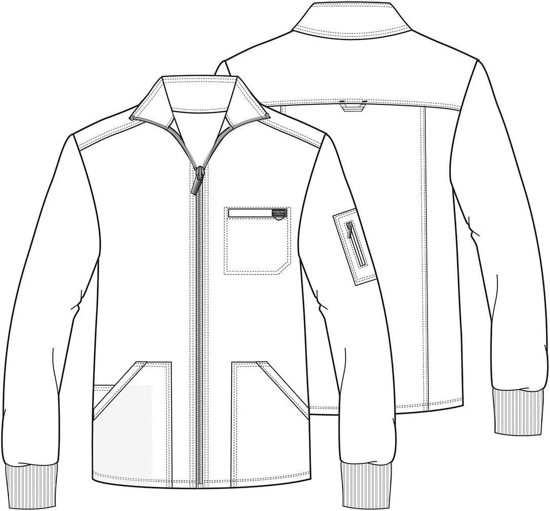 imageCherokee Scrub Jacket Mens Zip Front Jacket with 5 Pockets Bungee Loop RibKnit Cuffs Soft 2Way Stretch Fabric WW320Pewter