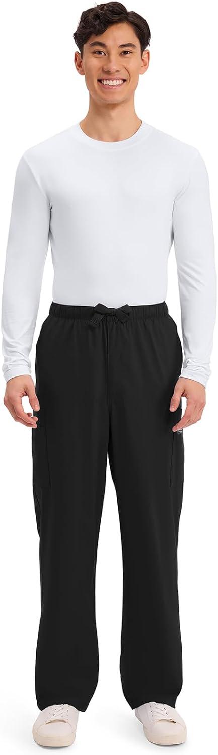 imageCherokee Scrub Pants for Men Cargo Nursing Bottom with Zip Fly 7 Pockets Elastic Waist amp 2Way Stretch Fabric 4243Black
