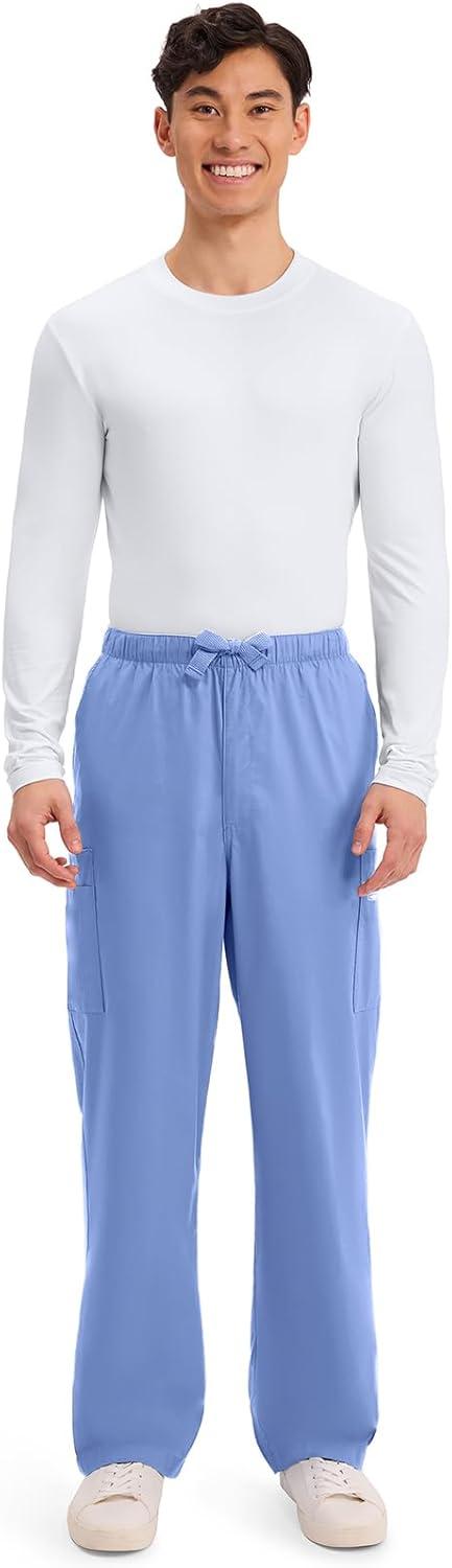 imageCherokee Scrub Pants for Men Cargo Nursing Bottom with Zip Fly 7 Pockets Elastic Waist amp 2Way Stretch Fabric 4243Ciel