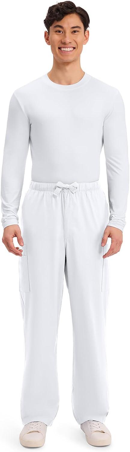 imageCherokee Scrub Pants for Men Cargo Nursing Bottom with Zip Fly 7 Pockets Elastic Waist amp 2Way Stretch Fabric 4243White
