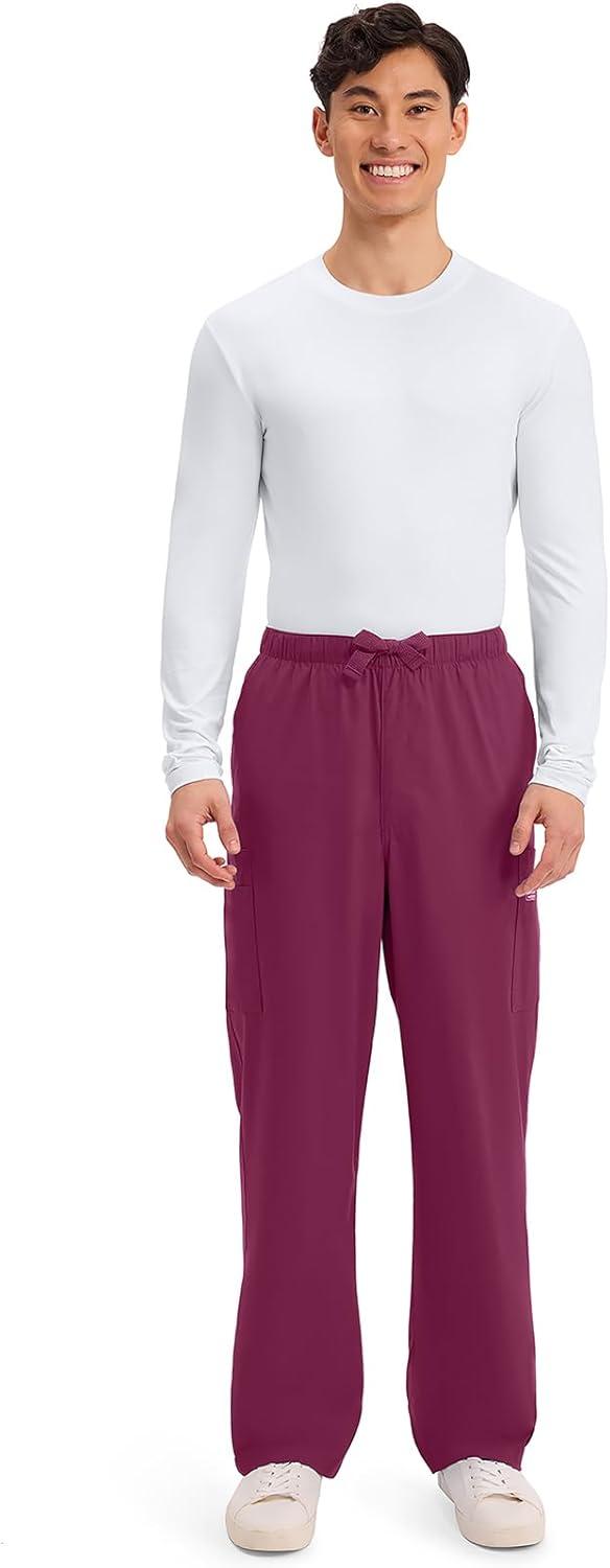 imageCherokee Scrub Pants for Men Cargo Nursing Bottom with Zip Fly 7 Pockets Elastic Waist amp 2Way Stretch Fabric 4243Wine