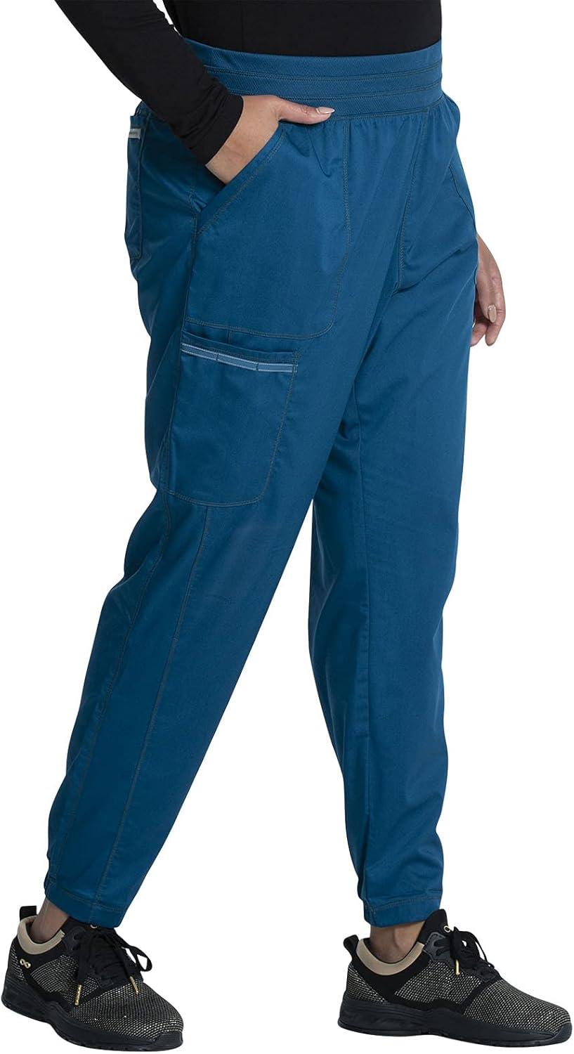 imageCherokee Scrub Pants for Women Jogger Natural Rise Medical Uniform 5 Pocket Elastic Waist Ultra Soft 2Way Stretch WW011Caribbean Blue