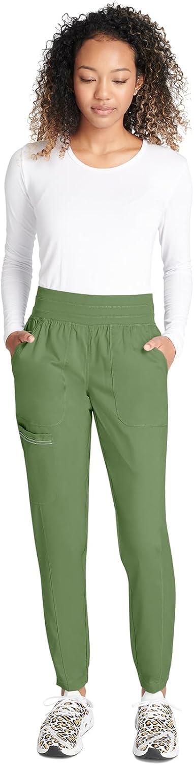 imageCherokee Scrub Pants for Women Jogger Natural Rise Medical Uniform 5 Pocket Elastic Waist Ultra Soft 2Way Stretch WW011Celery Green