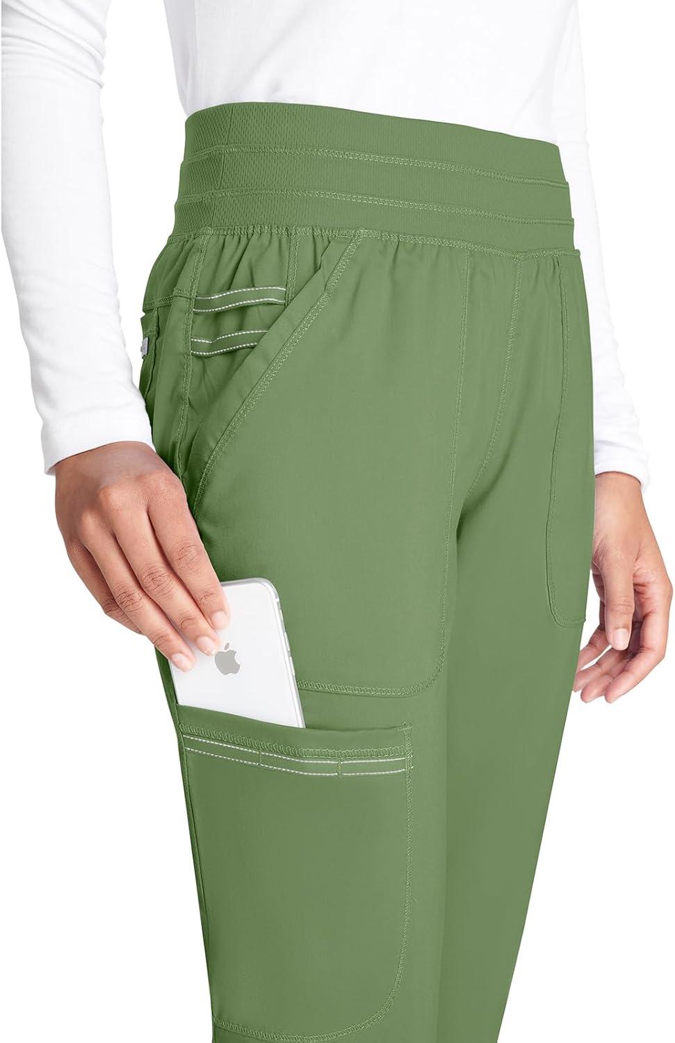 imageCherokee Scrub Pants for Women Jogger Natural Rise Medical Uniform 5 Pocket Elastic Waist Ultra Soft 2Way Stretch WW011Celery Green