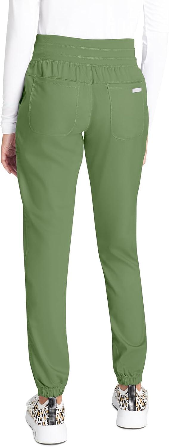 imageCherokee Scrub Pants for Women Jogger Natural Rise Medical Uniform 5 Pocket Elastic Waist Ultra Soft 2Way Stretch WW011Celery Green