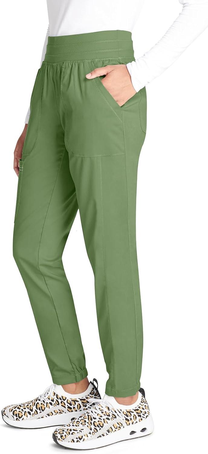 imageCherokee Scrub Pants for Women Jogger Natural Rise Medical Uniform 5 Pocket Elastic Waist Ultra Soft 2Way Stretch WW011Celery Green