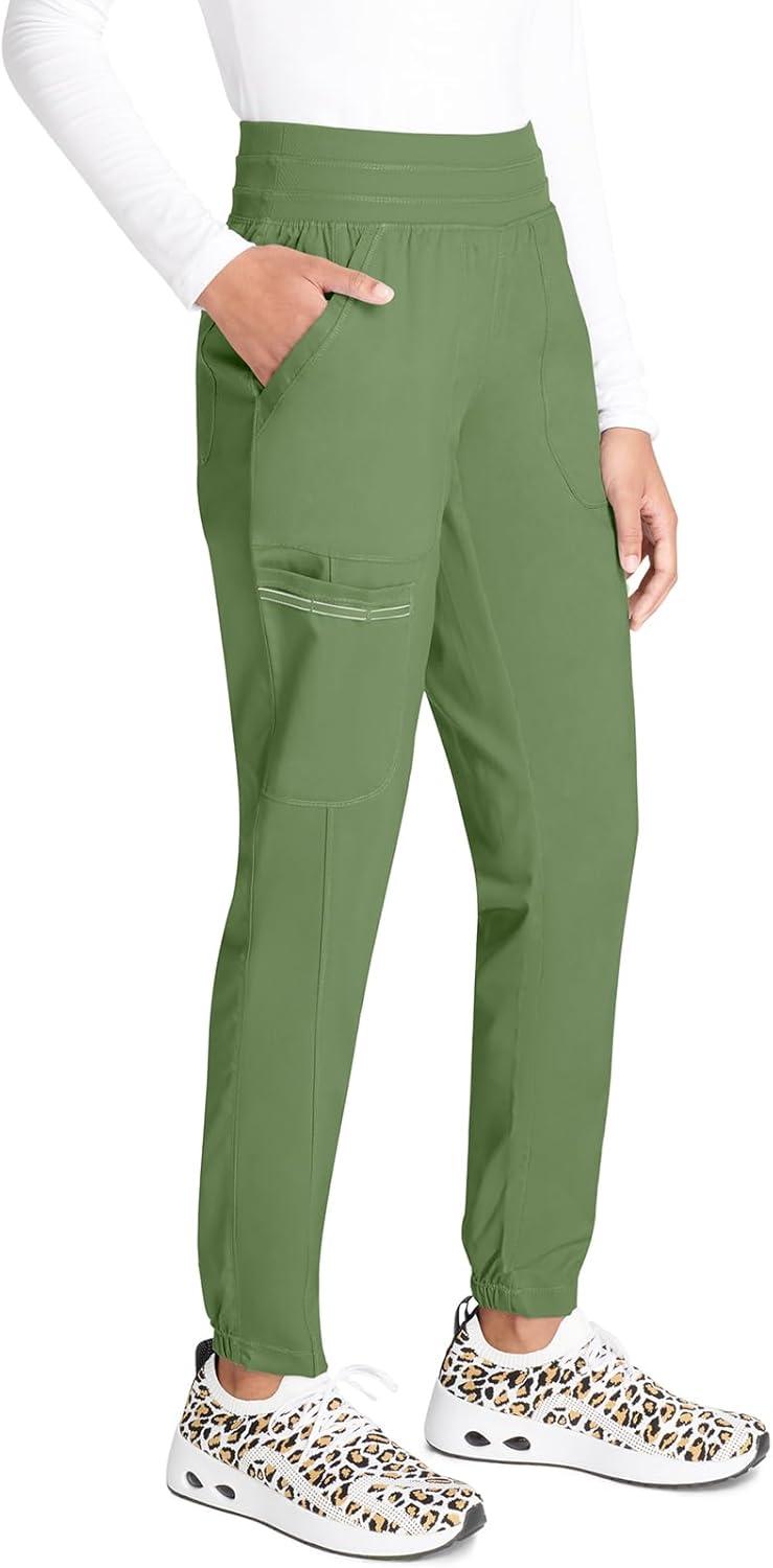 imageCherokee Scrub Pants for Women Jogger Natural Rise Medical Uniform 5 Pocket Elastic Waist Ultra Soft 2Way Stretch WW011Celery Green