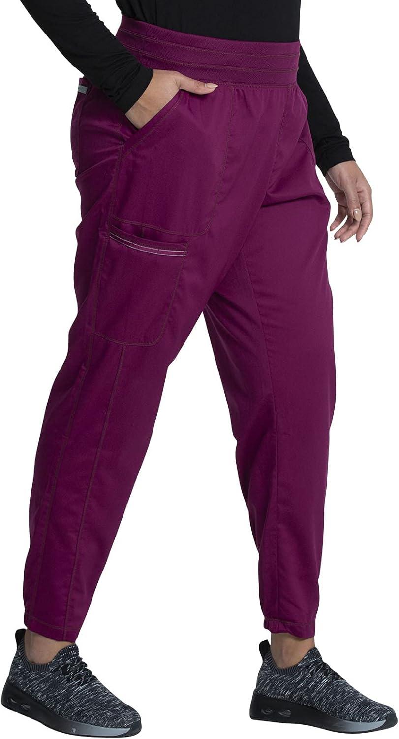 imageCherokee Scrub Pants for Women Jogger Natural Rise Medical Uniform 5 Pocket Elastic Waist Ultra Soft 2Way Stretch WW011Wine