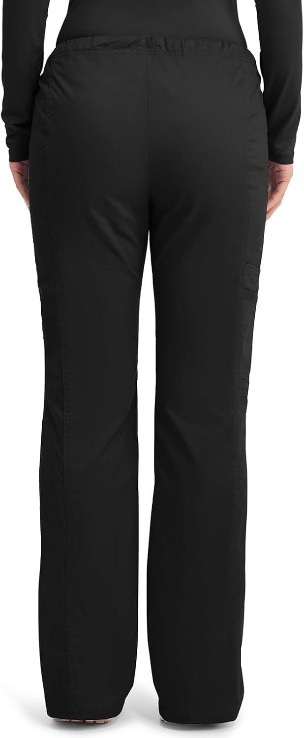 imageCherokee Scrub Pants for Women Mid Rise Flare Leg Drawstring Cargo Medical Uniform 4 Pocket Durable Easy Care Stretch 4044Black