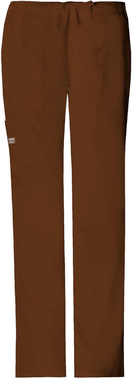 imageCherokee Scrub Pants for Women Mid Rise Flare Leg Drawstring Cargo Medical Uniform 4 Pocket Durable Easy Care Stretch 4044Chocolate