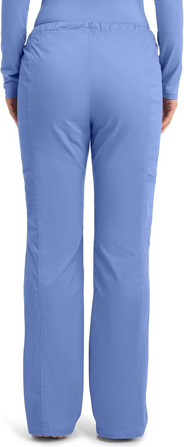 imageCherokee Scrub Pants for Women Mid Rise Flare Leg Drawstring Cargo Medical Uniform 4 Pocket Durable Easy Care Stretch 4044Ciel