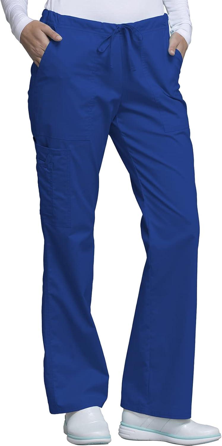imageCherokee Scrub Pants for Women Mid Rise Flare Leg Drawstring Cargo Medical Uniform 4 Pocket Durable Easy Care Stretch 4044Galaxy Blue