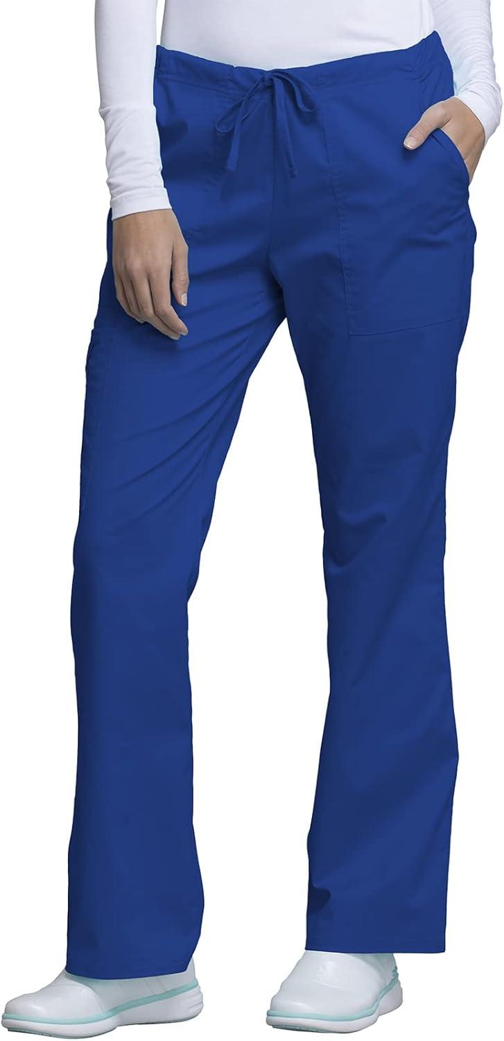 imageCherokee Scrub Pants for Women Mid Rise Flare Leg Drawstring Cargo Medical Uniform 4 Pocket Durable Easy Care Stretch 4044Galaxy Blue