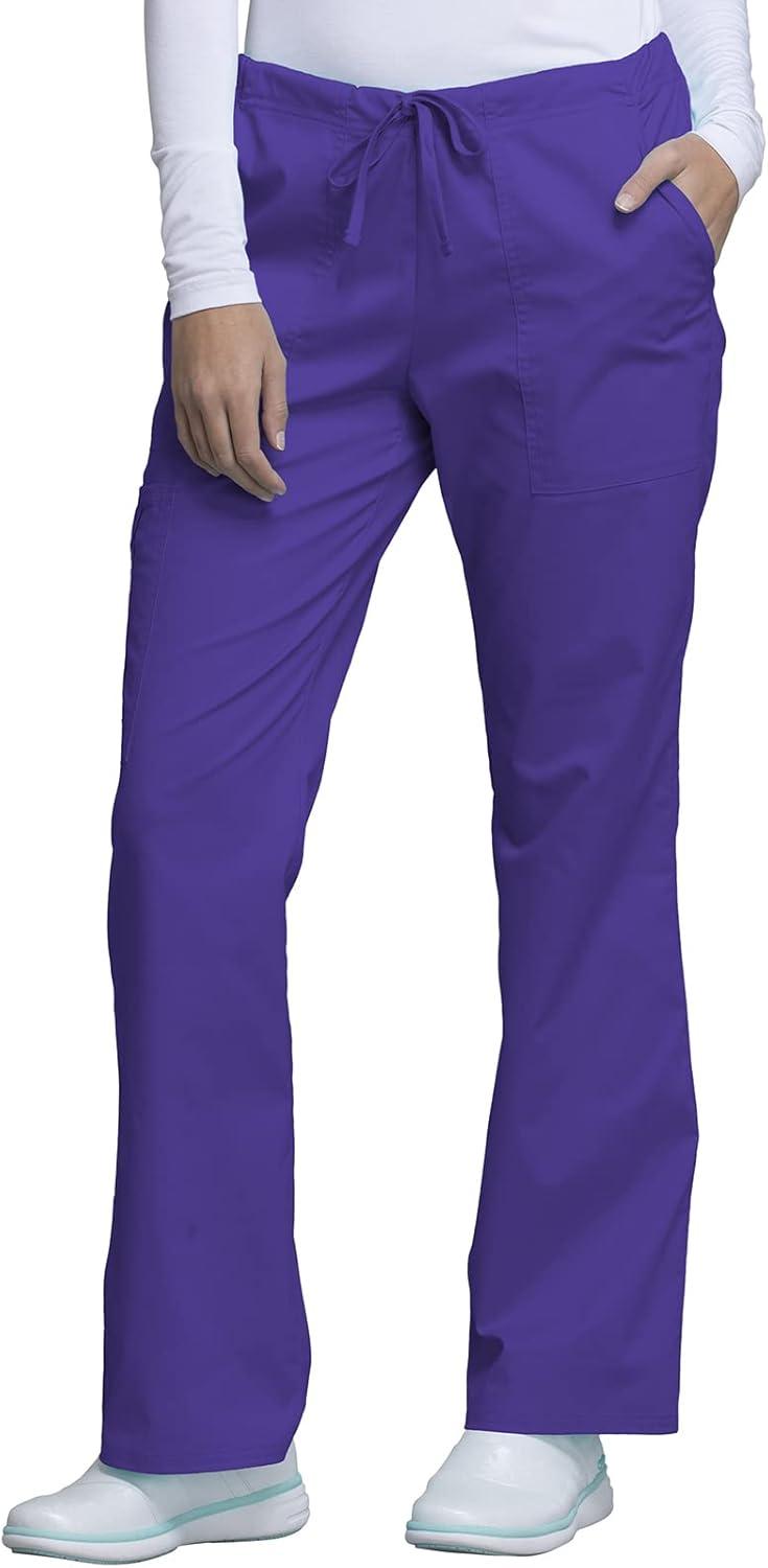 imageCherokee Scrub Pants for Women Mid Rise Flare Leg Drawstring Cargo Medical Uniform 4 Pocket Durable Easy Care Stretch 4044Grape