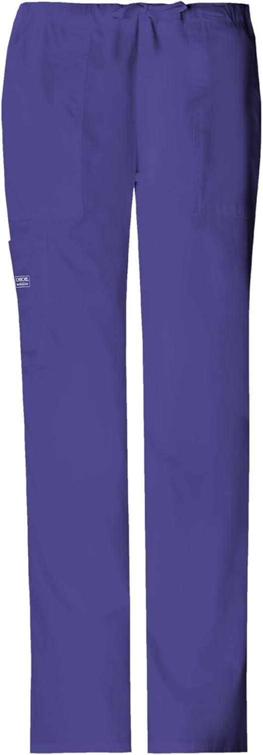 imageCherokee Scrub Pants for Women Mid Rise Flare Leg Drawstring Cargo Medical Uniform 4 Pocket Durable Easy Care Stretch 4044Grape