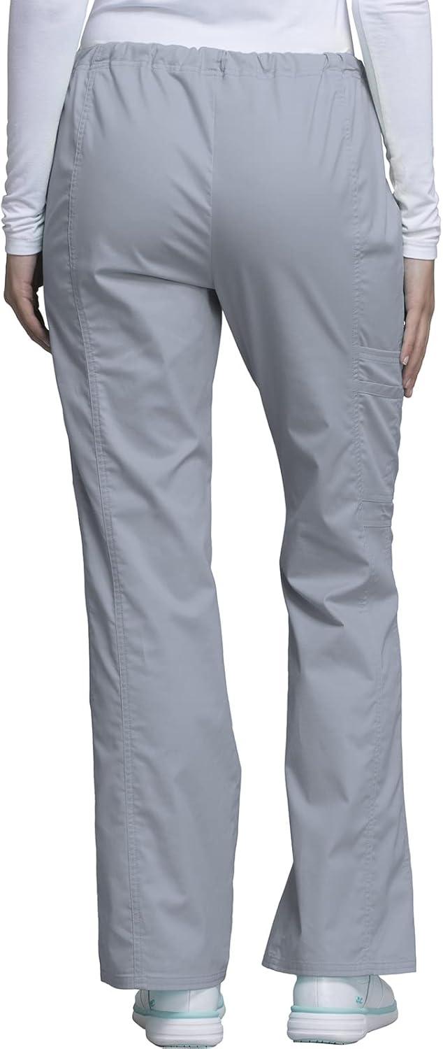 imageCherokee Scrub Pants for Women Mid Rise Flare Leg Drawstring Cargo Medical Uniform 4 Pocket Durable Easy Care Stretch 4044Grey
