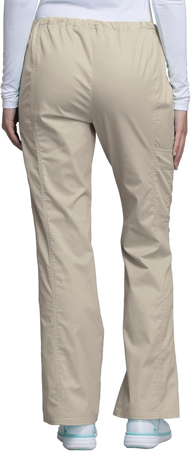imageCherokee Scrub Pants for Women Mid Rise Flare Leg Drawstring Cargo Medical Uniform 4 Pocket Durable Easy Care Stretch 4044Khaki