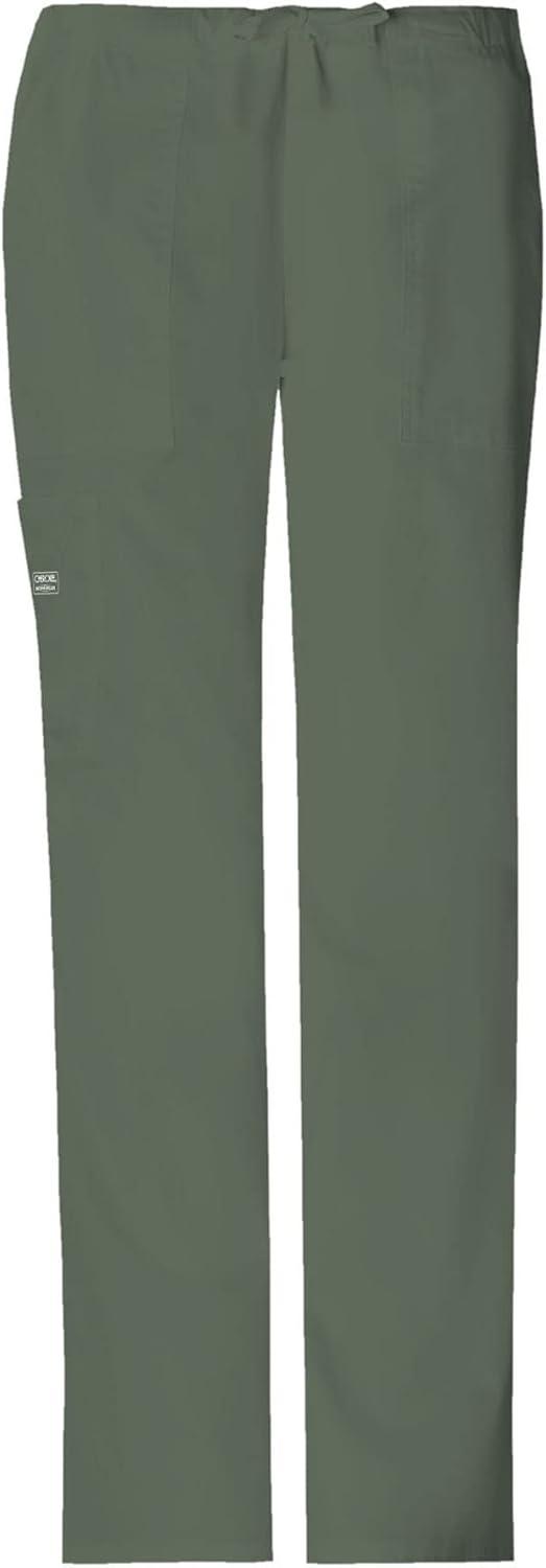 imageCherokee Scrub Pants for Women Mid Rise Flare Leg Drawstring Cargo Medical Uniform 4 Pocket Durable Easy Care Stretch 4044Olive