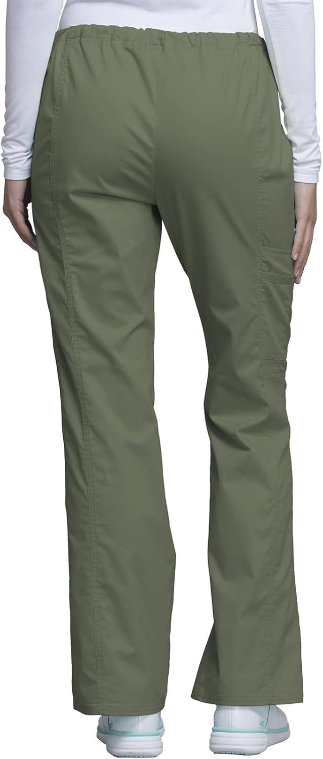 imageCherokee Scrub Pants for Women Mid Rise Flare Leg Drawstring Cargo Medical Uniform 4 Pocket Durable Easy Care Stretch 4044Olive