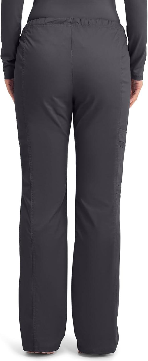 imageCherokee Scrub Pants for Women Mid Rise Flare Leg Drawstring Cargo Medical Uniform 4 Pocket Durable Easy Care Stretch 4044Pewter