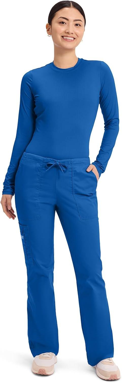 imageCherokee Scrub Pants for Women Mid Rise Flare Leg Drawstring Cargo Medical Uniform 4 Pocket Durable Easy Care Stretch 4044Royal