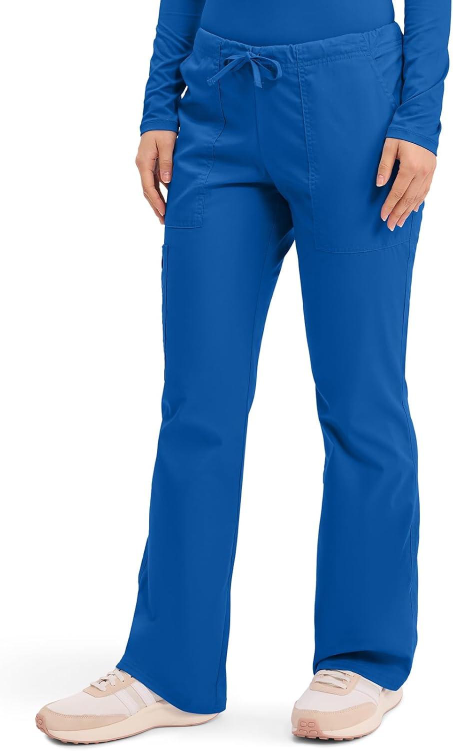 imageCherokee Scrub Pants for Women Mid Rise Flare Leg Drawstring Cargo Medical Uniform 4 Pocket Durable Easy Care Stretch 4044Royal