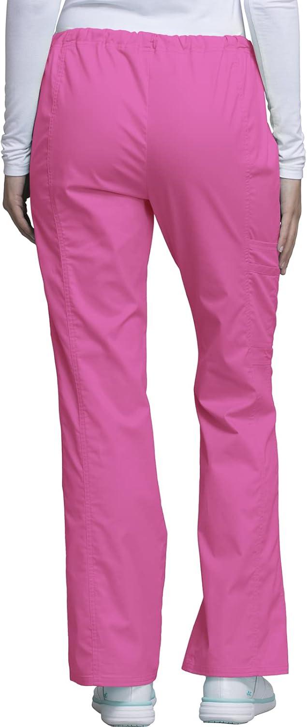 imageCherokee Scrub Pants for Women Mid Rise Flare Leg Drawstring Cargo Medical Uniform 4 Pocket Durable Easy Care Stretch 4044Shocking Pink