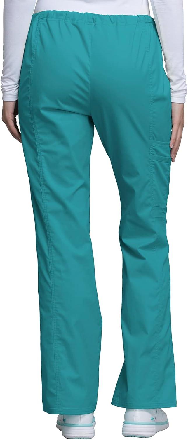 imageCherokee Scrub Pants for Women Mid Rise Flare Leg Drawstring Cargo Medical Uniform 4 Pocket Durable Easy Care Stretch 4044Teal Blue