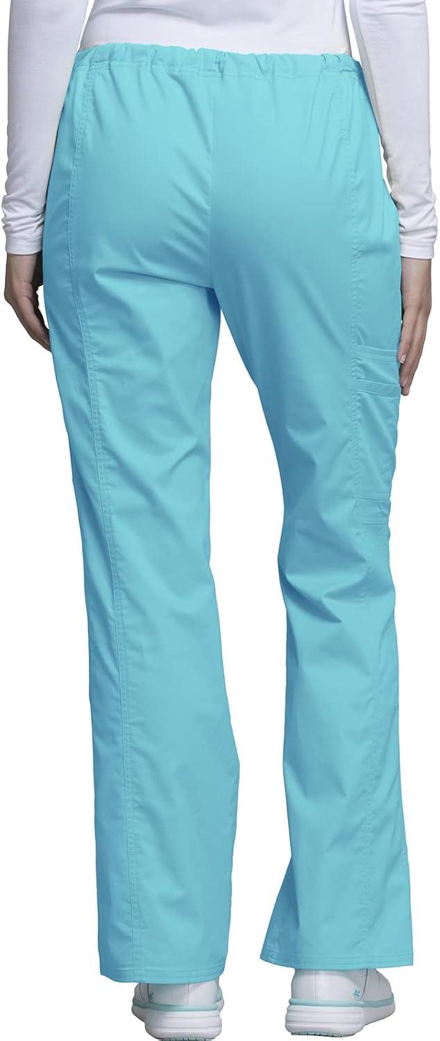 imageCherokee Scrub Pants for Women Mid Rise Flare Leg Drawstring Cargo Medical Uniform 4 Pocket Durable Easy Care Stretch 4044Turquoise