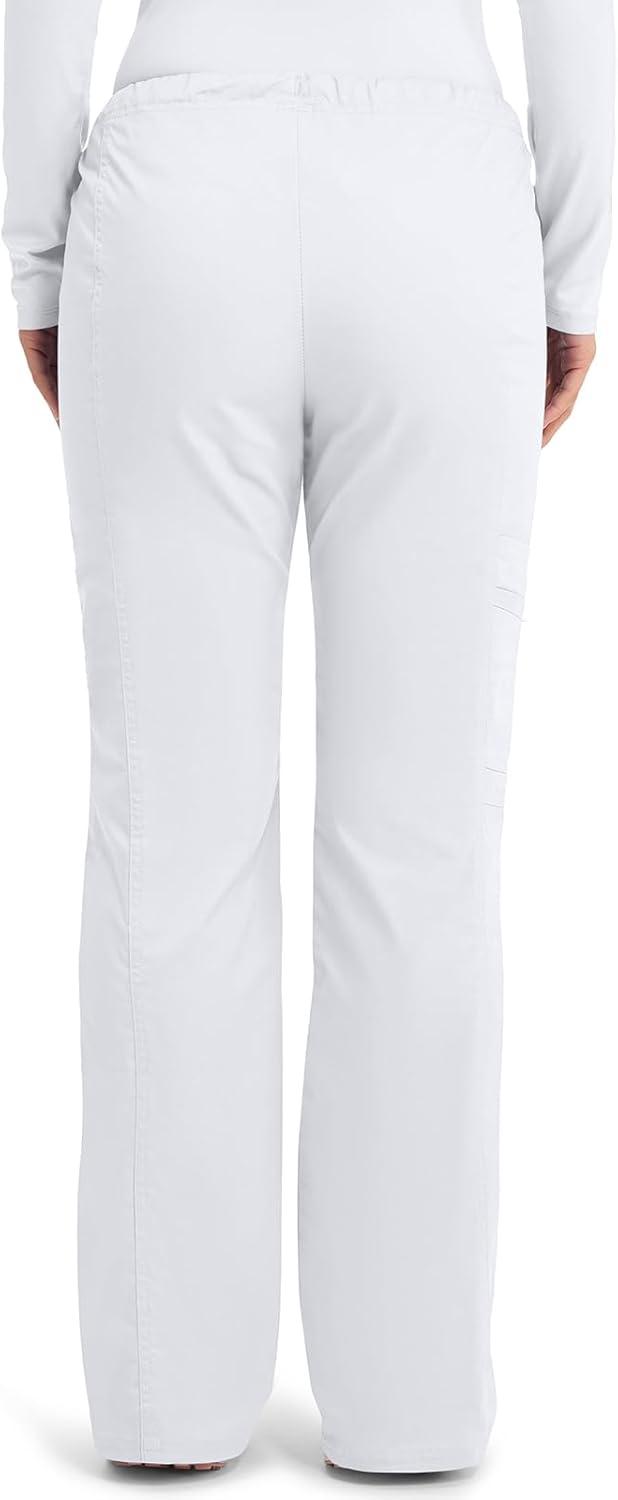 imageCherokee Scrub Pants for Women Mid Rise Flare Leg Drawstring Cargo Medical Uniform 4 Pocket Durable Easy Care Stretch 4044White