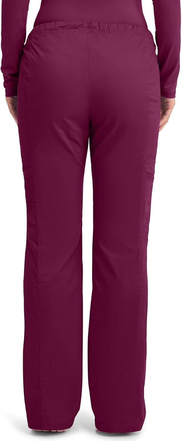 imageCherokee Scrub Pants for Women Mid Rise Flare Leg Drawstring Cargo Medical Uniform 4 Pocket Durable Easy Care Stretch 4044Wine