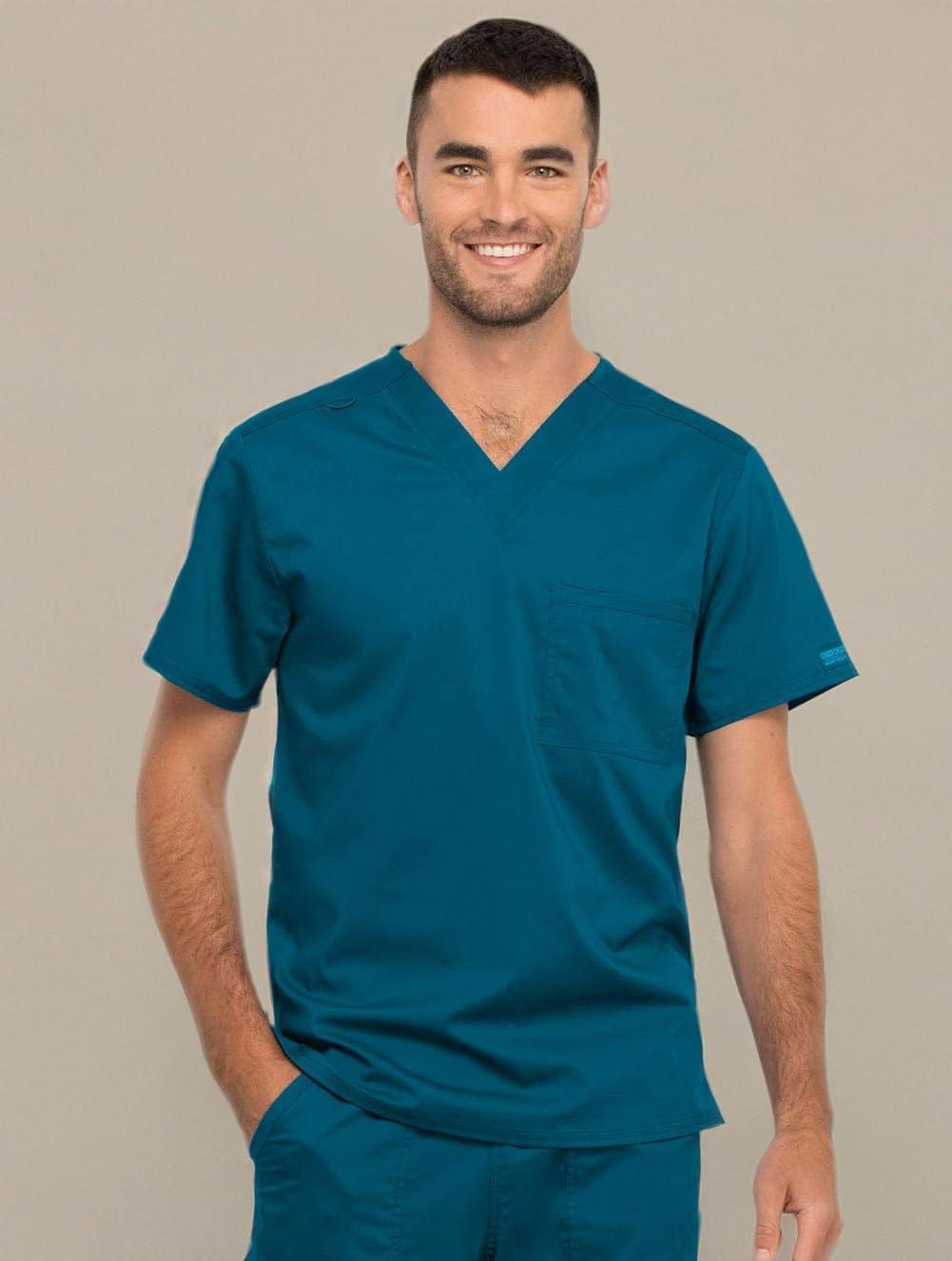 imageCherokee Scrub Top for Women amp Men VNeck Tuckable Medical Shirt with 1 Chest Pocket amp ID Loop WW625Caribbean Blue
