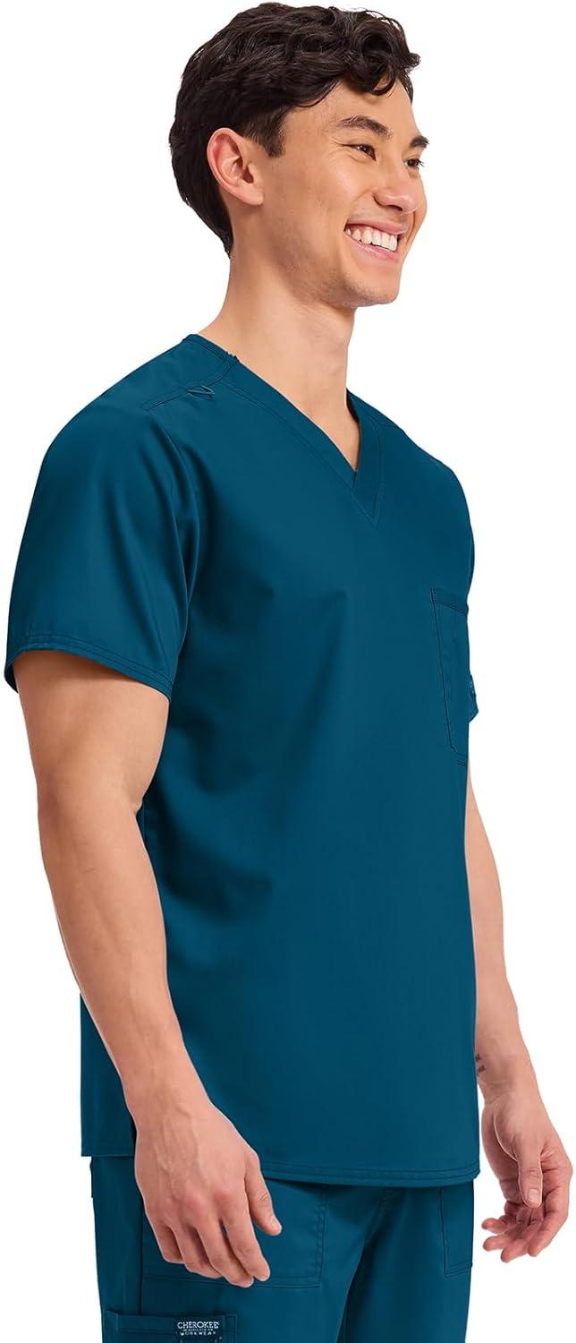 imageCherokee Scrub Top for Women amp Men VNeck Tuckable Medical Shirt with 1 Chest Pocket amp ID Loop WW625Caribbean Blue