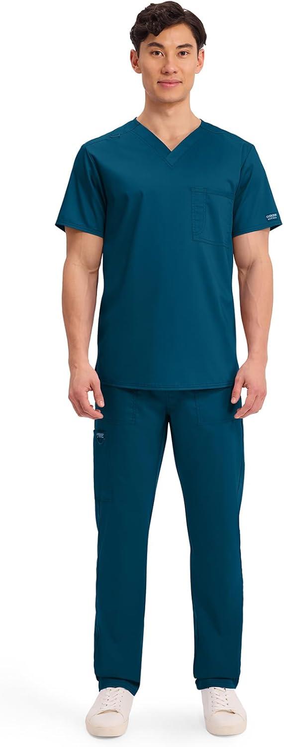 imageCherokee Scrub Top for Women amp Men VNeck Tuckable Medical Shirt with 1 Chest Pocket amp ID Loop WW625Caribbean Blue