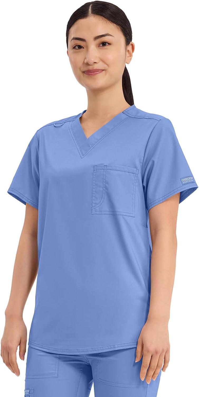 imageCherokee Scrub Top for Women amp Men VNeck Tuckable Medical Shirt with 1 Chest Pocket amp ID Loop WW625Ciel